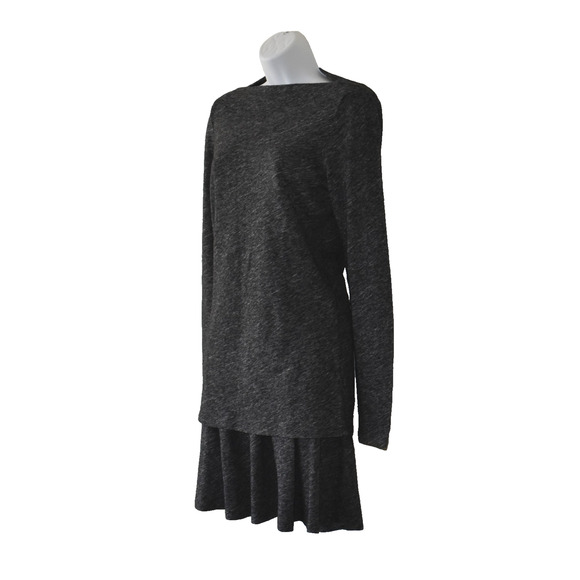 B2 Auth EILEEN FISHER Charcoal Wool/Cotton Blouse S Pleated Skirt XXS 2 Pc Set - Picture 2 of 8